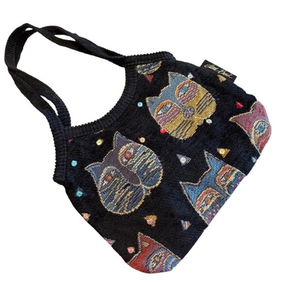 Laurel Burch Handbags - Laurel Burch Black Fabric Sequin Cat Face Hand Bag